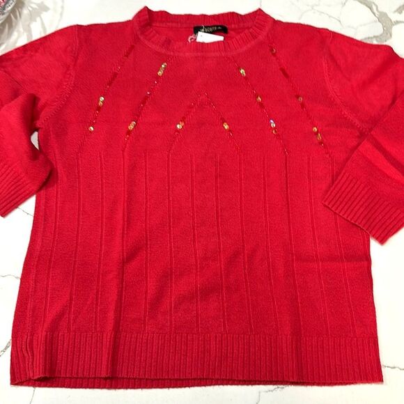 BIZARRE | Red Sequin 3/4 Sleeve Women’s Christmas Holiday Pullover Sweater - Picture 4 of 14